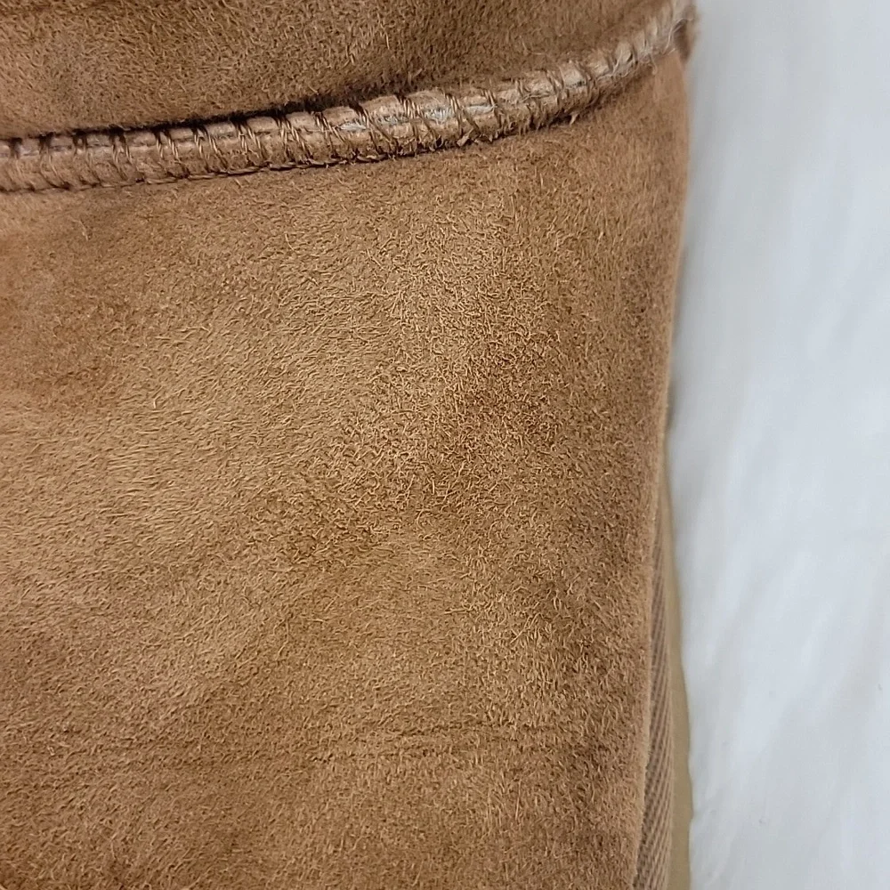 UGG Bailey Button Triplet Tall Chestnut‎ Suede Shearling Mid Calf Pull On Boots